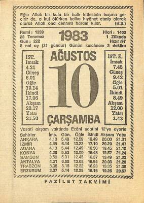 10 Ağustos 1983 Takvim Yaprağı - Doğum Günü Hediyesi EFM(N)12001 - 1