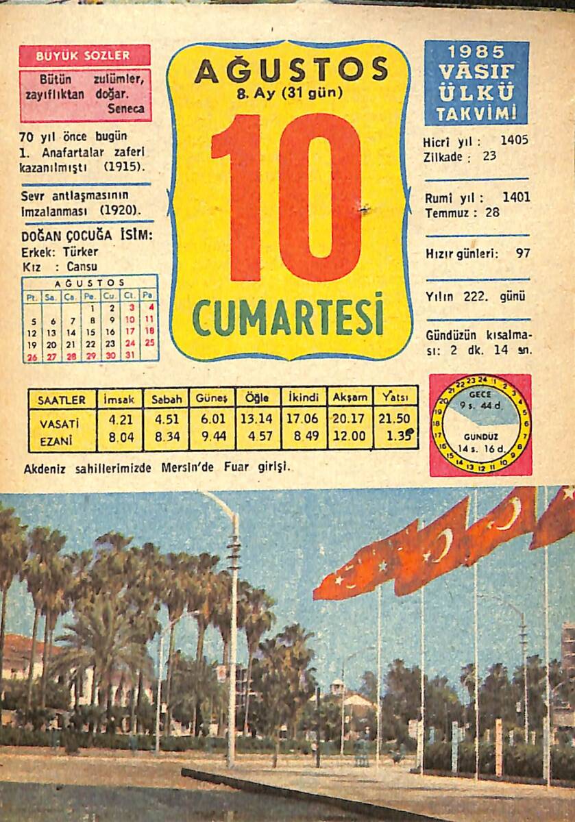 10 Ağustos 1985 Takvim Yaprağı - Doğum Günü Hediyesi EFMN13975 - 1