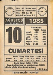 10 Ağustos 1985 Takvim Yaprağı - Doğum Günü Hediyesi EFMN15703 - Gökçekoleksiyon