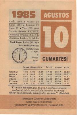 10 Ağustos 1985 Takvim Yaprağı EFM(N)2321 - 3