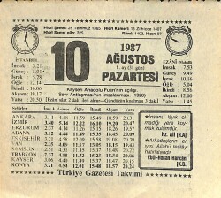 10 Ağustos 1987 Takvim Yaprağı - Doğum Günü Hediyesi EFMN13914 - Gökçekoleksiyon