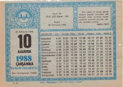10 Ağustos 1988 Takvim Yaprağı EFM(N)2323 - 2