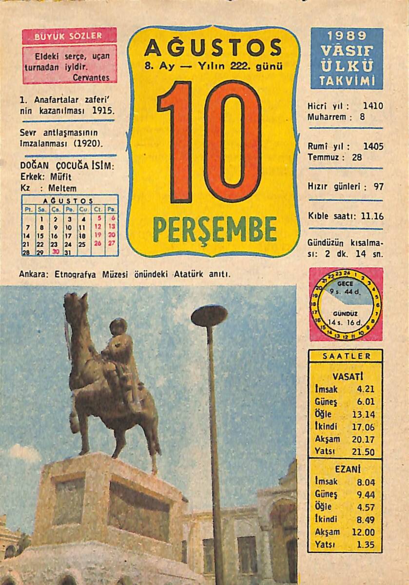 10 Ağustos 1989 Takvim Yaprağı - Doğum Günü Hediyesi EFMN13494 - 1
