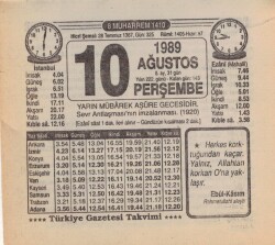 10 Ağustos 1989 Takvim Yaprağı EFM(N)2324 - 1