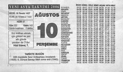 10 Ağustos 2006 Takvim Yaprağı - Doğum Günü Hediyesi EFM(N)9946 - 2