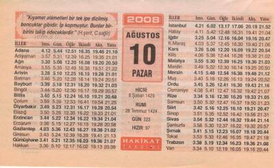 10 Ağustos 2008 Takvim Yaprağı EFM(N)2328 - 2