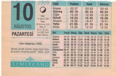 10 Ağustos 2009 Takvim Yaprağı EFM(N)2329 - 1