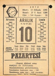 10 Aralık 1973 Takvim Yaprağı - Doğum Günü Hediyesi EFMN13676 - Gökçekoleksiyon