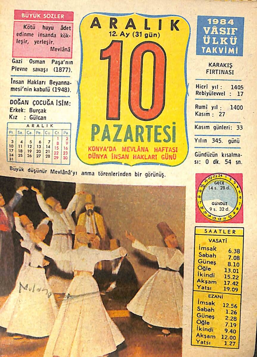 10 Aralık 1984 Takvim Yaprağı - Doğum Günü Hediyesi EFMN14772 - 1