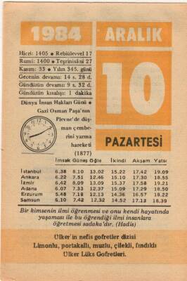 10 Aralık 1984 Takvim Yaprağı EFM(N)4169 - 2