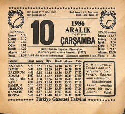 10 Aralık 1986 Takvim Yaprağı - Doğum Günü Hediyesi EFMN14863 - Gökçekoleksiyon