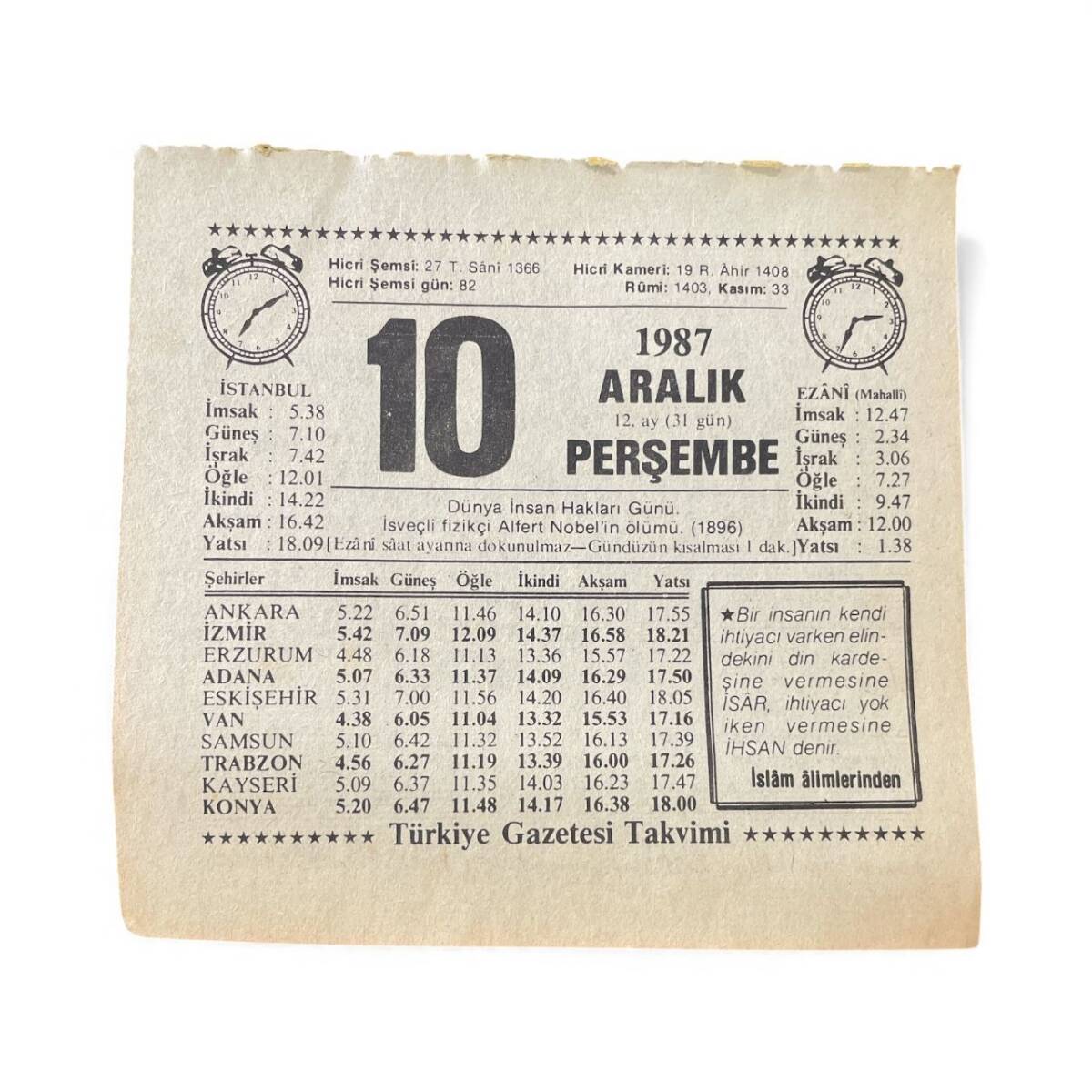 10 Aralık 1987 Takvim Yaprağı - Doğum Günü Hediyesi EFMN15001 - 1