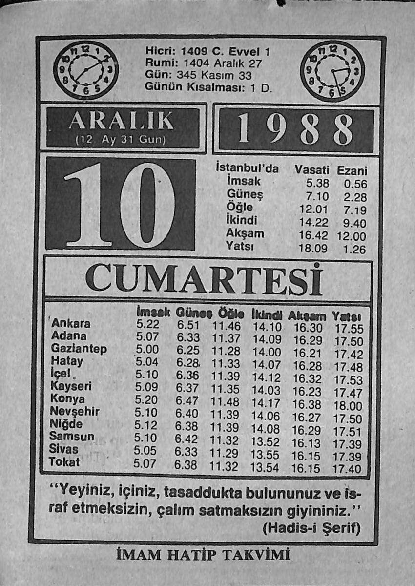10 Aralık 1988 Takvim Yaprağı - Doğum Günü Hediyesi EFMN14590 - 1