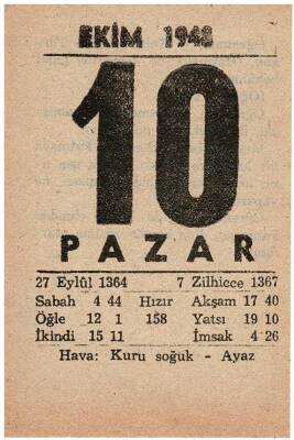 10 Ekim 1948 Takvim Yaprağı EFM838 - 1
