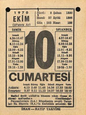 10 Ekim 1970 Takvim Yaprağı - Doğum Günü Hediyesi EFM(N)10540 - 4