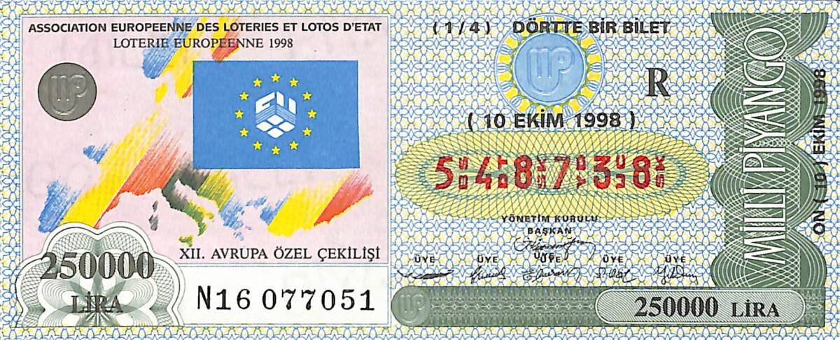 10 Ekim 1998 Piyango Bileti Dörtte Bir Bilet PYB6552 - 1