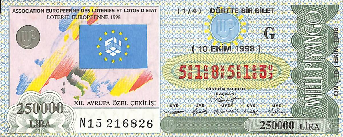 10 Ekim 1998 Piyango Bileti Dörtte Bir Bilet PYB6562 - 1