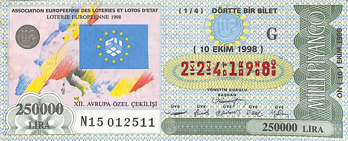 10 Ekim 1998 Piyango Bileti Dörtte Bir Bilet PYB6676 - 1