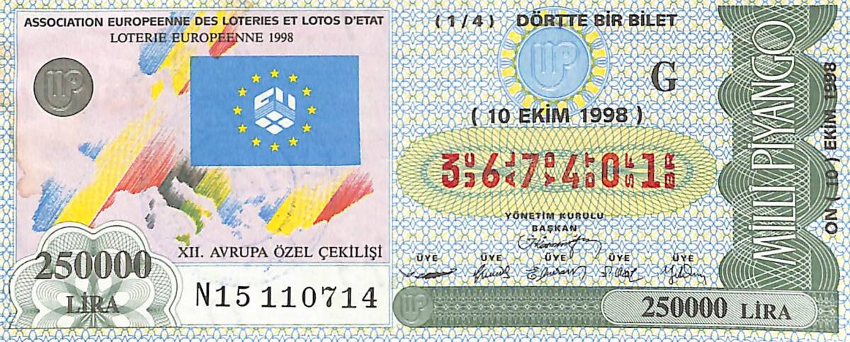 10 Ekim 1998 Piyango Bileti Dörtte Bir Bilet PYB6677 - 1