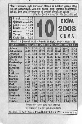 10 Ekim 2008 Takvim Yaprağı - Doğum Günü Hediyesi EFM(N)10652 - 1
