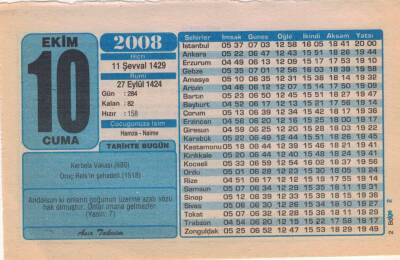 10 Ekim 2008 Takvim Yaprağı EFM(N)3258 - 1