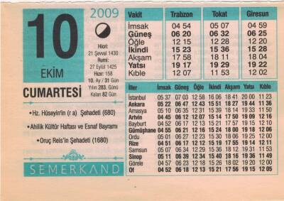 10 Ekim 2009 Takvim Yaprağı EFM(N)3289 - 2