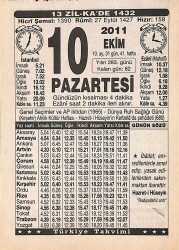 10 Ekim 2011 Takvim Yaprağı - Doğum Günü Hediyesi EFMN15924 - Gökçekoleksiyon