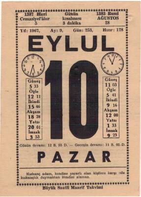 10 Eylül 1967 Takvim Yaprağı EFM(N)3608 - 3