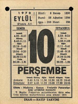 10 Eylül 1970 Takvim Yaprağı - Doğum Günü Hediyesi EFM(N)9886 - 1