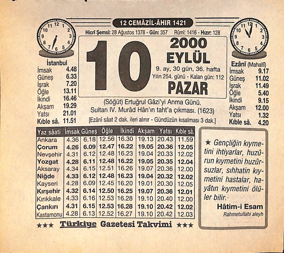 10 Eylül 2000 Takvim Yaprağı - Doğum Günü Hediyesi EFMN14250 - 1