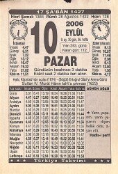 10 Eylül 2006 Takvim Yaprağı - Doğum Günü Hediyesi EFMN15842 - Gökçekoleksiyon