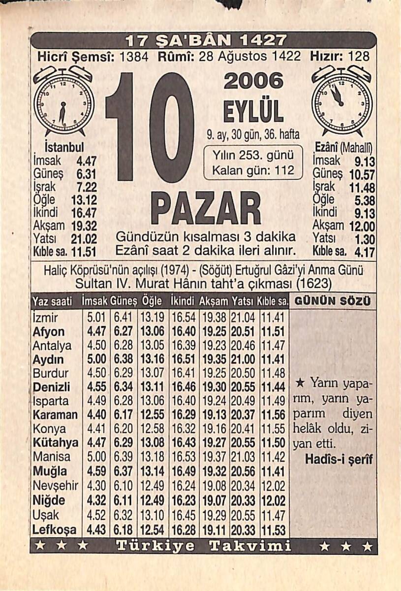 10 Eylül 2006 Takvim Yaprağı - Doğum Günü Hediyesi EFMN15842 - 1