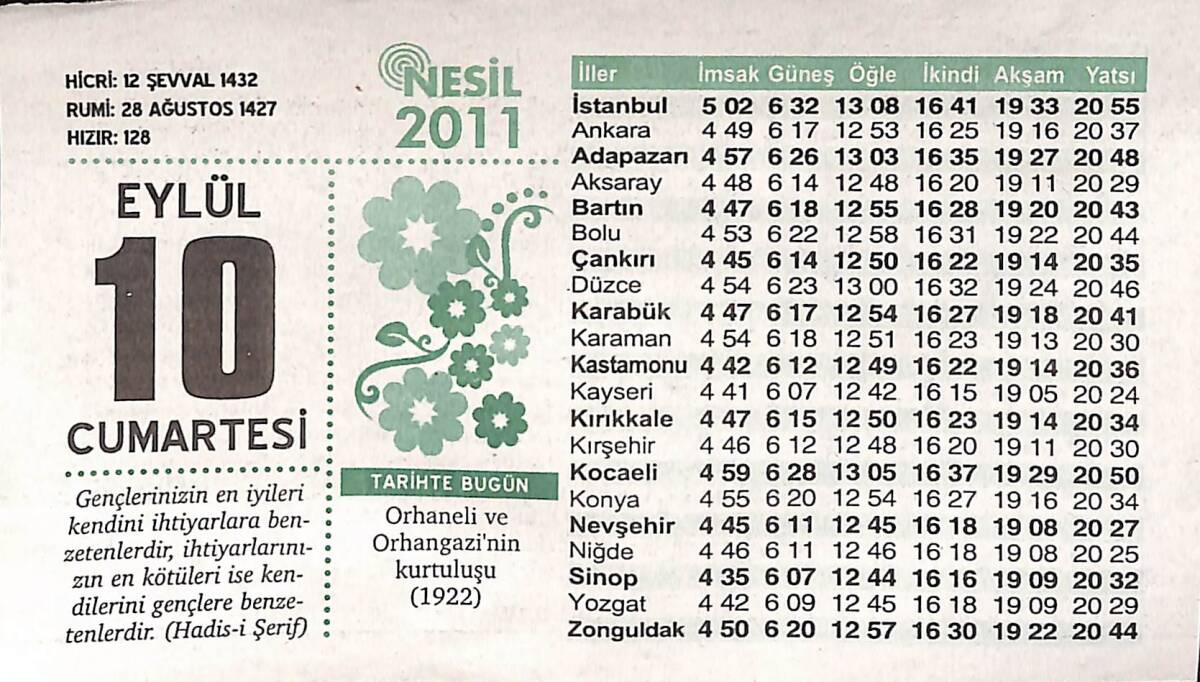 10 Eylül 2011 Takvim Yaprağı - Doğum Günü Hediyesi EFMN14356 - 1