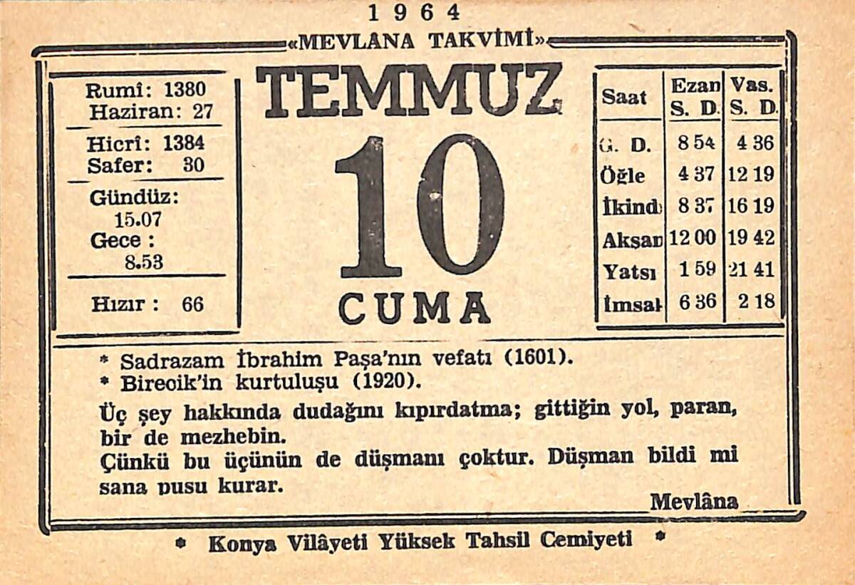 10 Haziran 1964 Takvim Yaprağı - Doğum Günü Hediyesi EFMN15562 - 1
