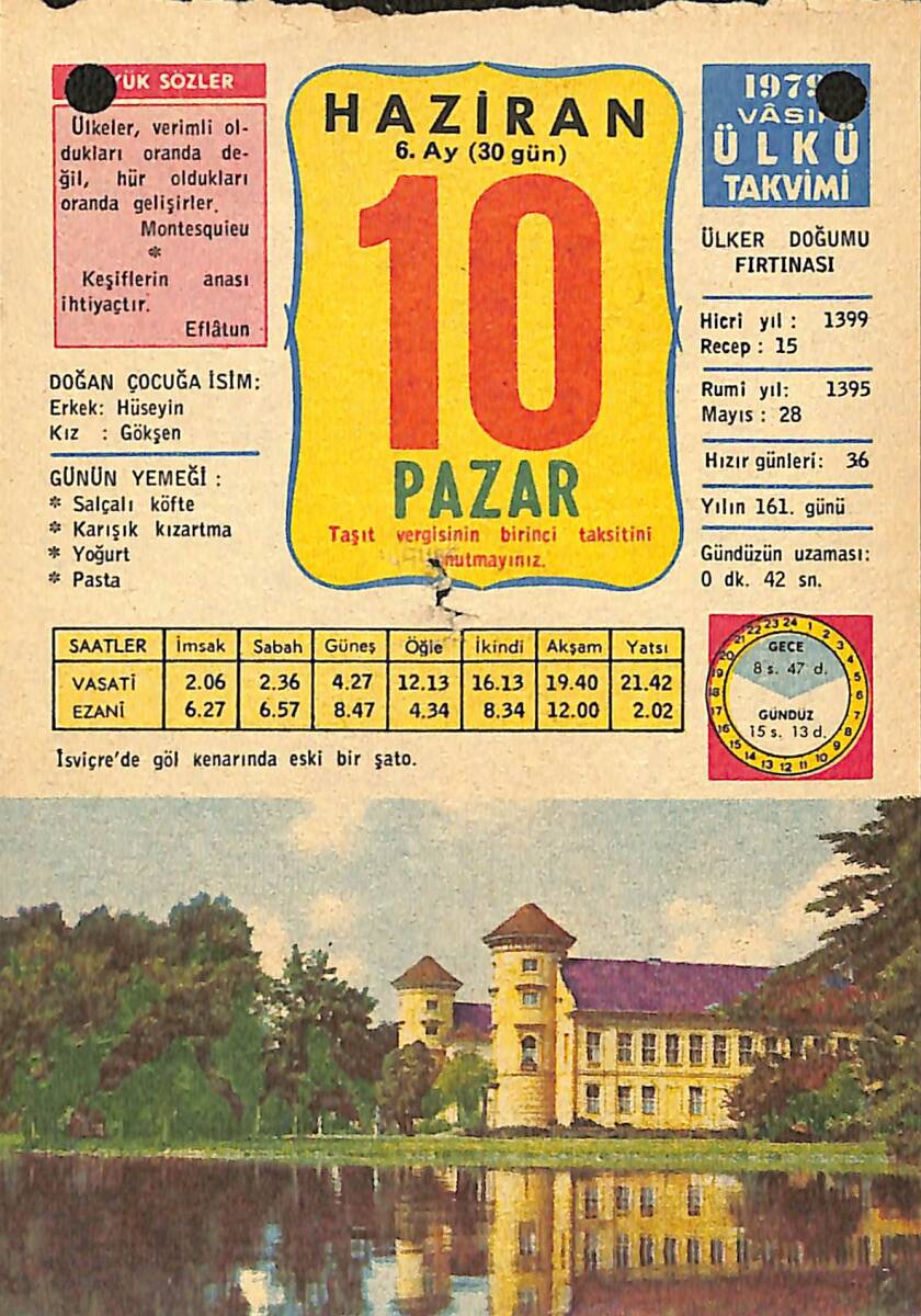 10 Haziran 1979 Takvim Yaprağı - Doğum Günü Hediyesi EFMN13729 - 1
