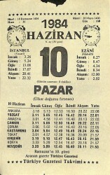 10 Haziran 1984 Takvim Yaprağı - Doğum Günü Hediyesi EFM(N)11643 - Gökçekoleksiyon