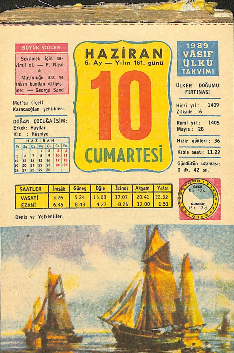 10 Haziran 1989 Takvim Yaprağı - Doğum Günü Hediyesi EFMN13811 - 1