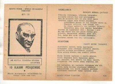 10 Kasım 1960 Ajans Türk Takvim Yaprağı (Şiirli Saatli) EFM(N) 1776 - 3