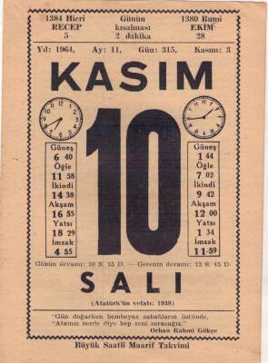 10 Kasım 1964 Takvim Yaprağı EFM(N)3670 - 2