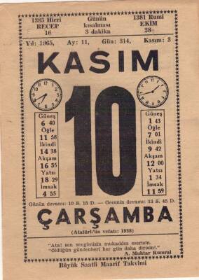 10 Kasım 1965 Takvim Yaprağı EFM(N)3669 - 2