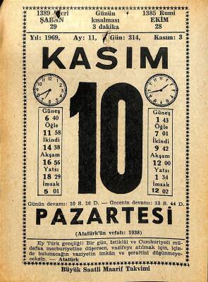 10 Kasım 1969 Takvim Yaprağı - Doğum Günü Hediyesi EFM(N)11095 - 1