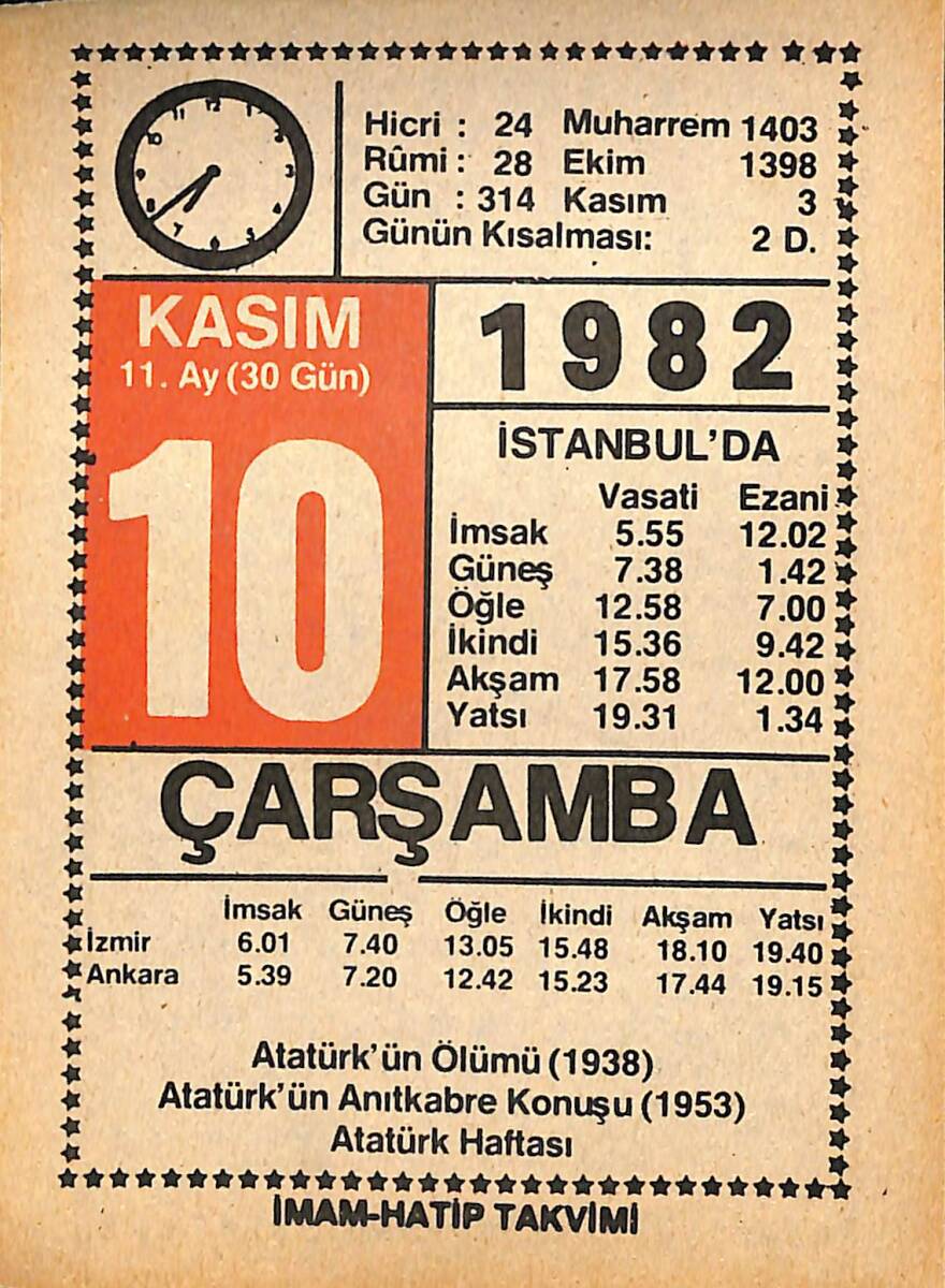 10 Kasım 1982 Takvim Yaprağı - Doğum Günü Hediyesi EFMN15981 - 1