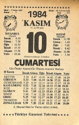 10 Kasım 1984 Takvim Yaprağı - Doğum Günü Hediyesi EFMN14542 - Gökçekoleksiyon