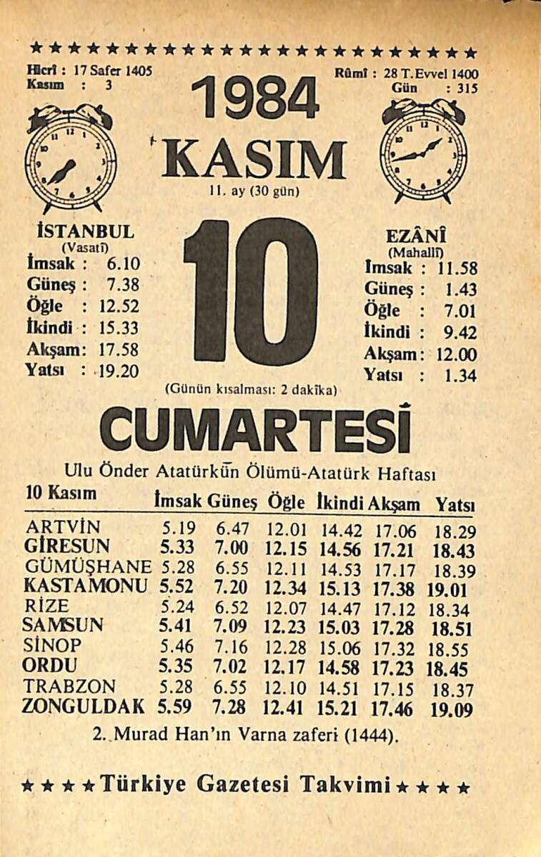10 Kasım 1984 Takvim Yaprağı - Doğum Günü Hediyesi EFMN14542 - 1
