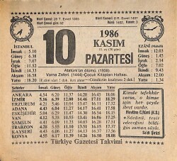 10 Kasım 1986 Takvim Yaprağı - Doğum Günü Hediyesi EFMN14892 - Gökçekoleksiyon
