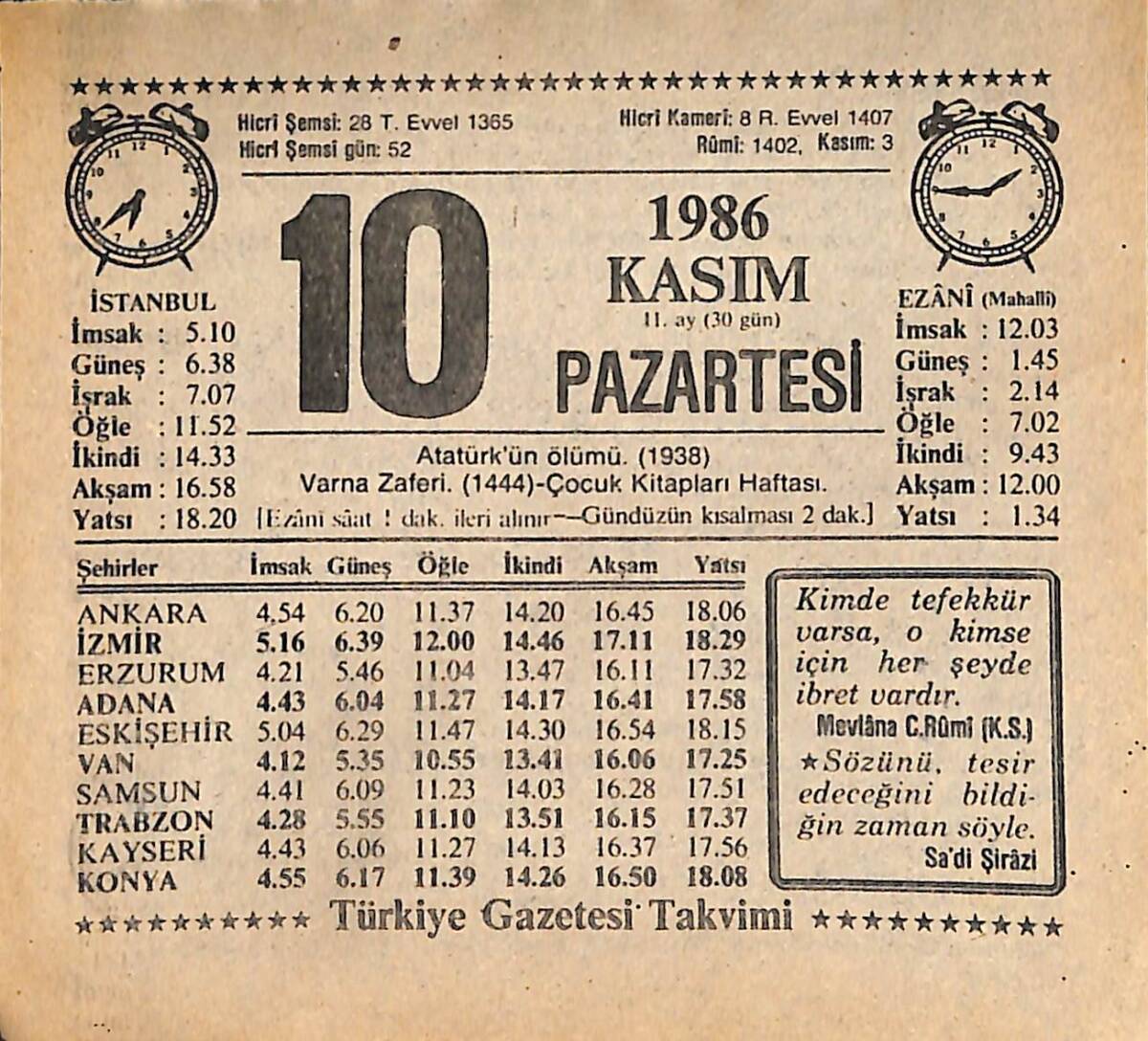 10 Kasım 1986 Takvim Yaprağı - Doğum Günü Hediyesi EFMN14892 - 1
