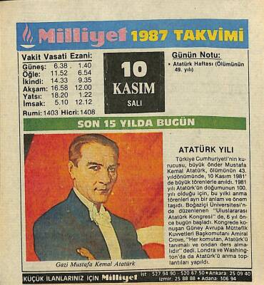 10 Kasım 1987 Takvim Yaprağı - Doğum Günü Hediyesi EFM(N)11935 - 1
