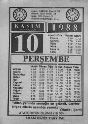 10 Kasım 1988 Takvim Yaprağı - Doğum Günü Hediyesi EFMN14620 - Gökçekoleksiyon