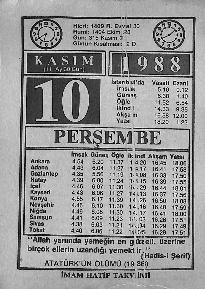10 Kasım 1988 Takvim Yaprağı - Doğum Günü Hediyesi EFMN14620 - 1
