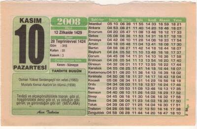 10 Kasım 2008 Takvim Yaprağı EFM(N)3806 - 3